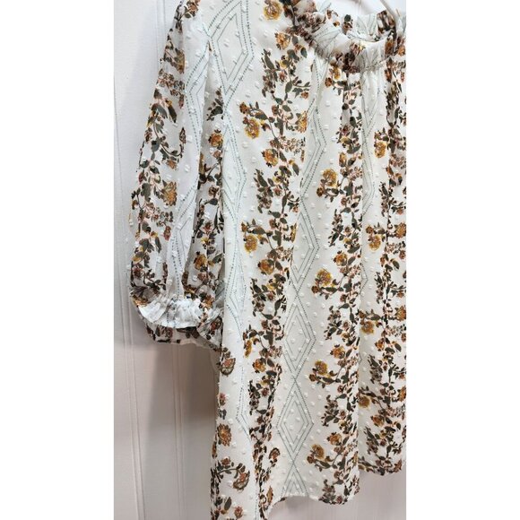 NWT Matilda Jane Floral Belcourt Blouse White Blouse With Ruffle Neckline & Puff - Picture 3 of 12